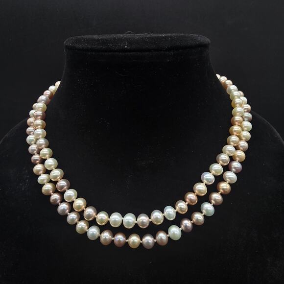Lucas Lameth LUC 925 Necklace Cultured Pearls Pink Cream Multicolor Two Strand - Picture 1 of 10